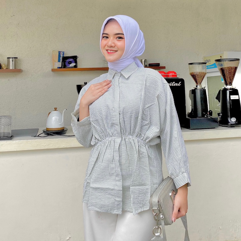 (SIAP KIRIM) Ghina Shirt Stripe Lengan Panjang By Vitafa