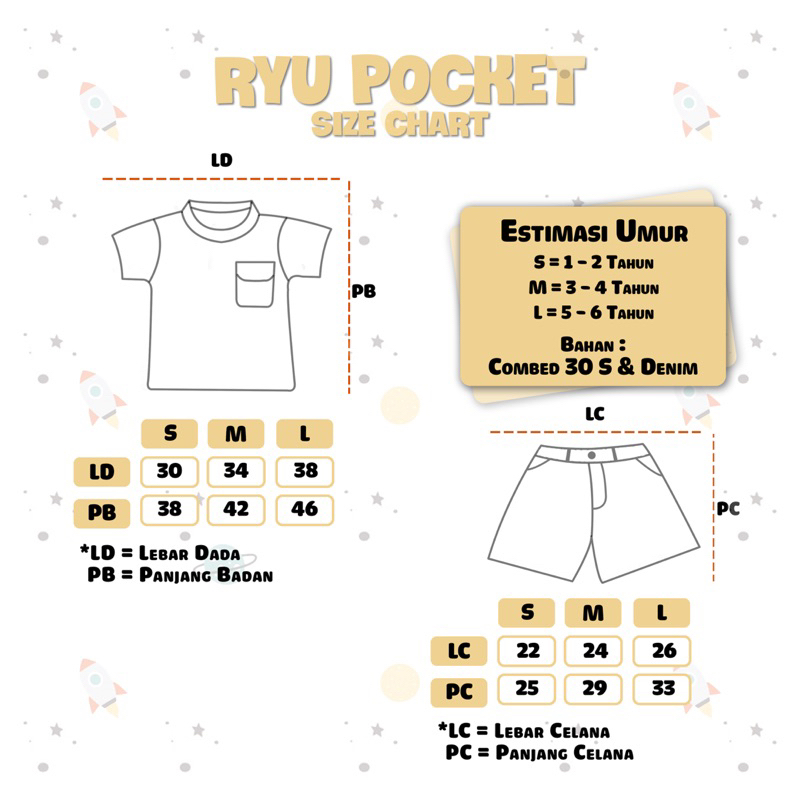 RYU POCKET Tee &amp; Pants / Kaos Oversize &amp; Celana Pendek Anak 1-5thn