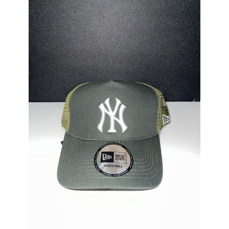 TOPI MLB NY HITAM LOGO PUTIH JARING HIJAU ARMY