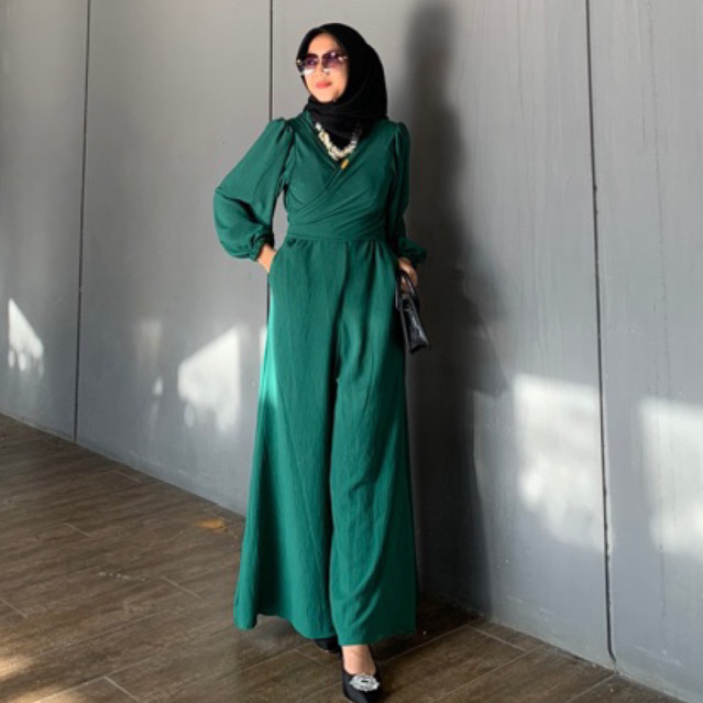 Moza Jumpsuit Wanita M L XL Premium Crinkle Airflow Fashion Muslim Wanita Kekinian Jumpsuit Crinkle Terbaru One Set Crinkle Jumpsuit Modern Terlaris