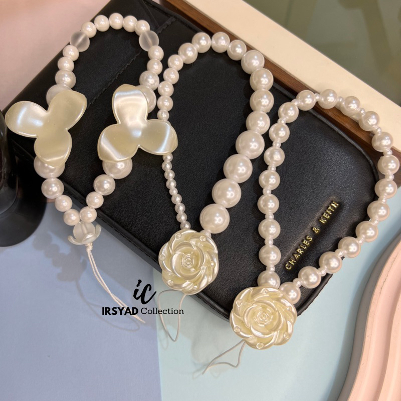 HAND STRAP PEARL | FLOWER DECOR PHONE LANYARD | GANTUNGAN HANDPHONE