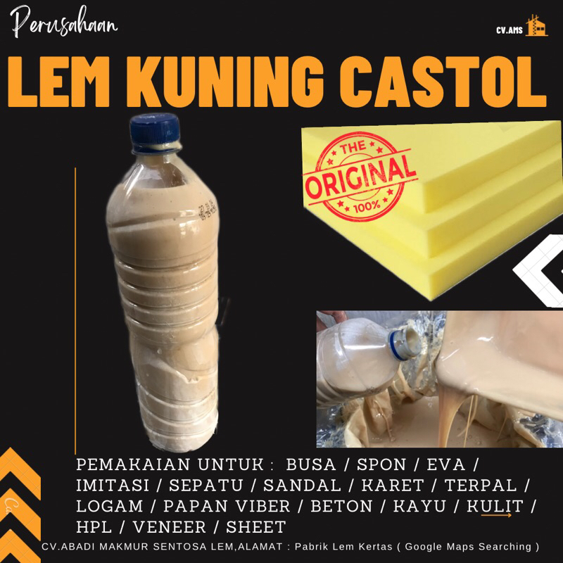 LEM KUNING CASTOL LEM KARET  / SANDAL / IMITASI 100% REKAT TAHAN AIR,MINYAK DAN PANAS,LEM TERPAL KOL