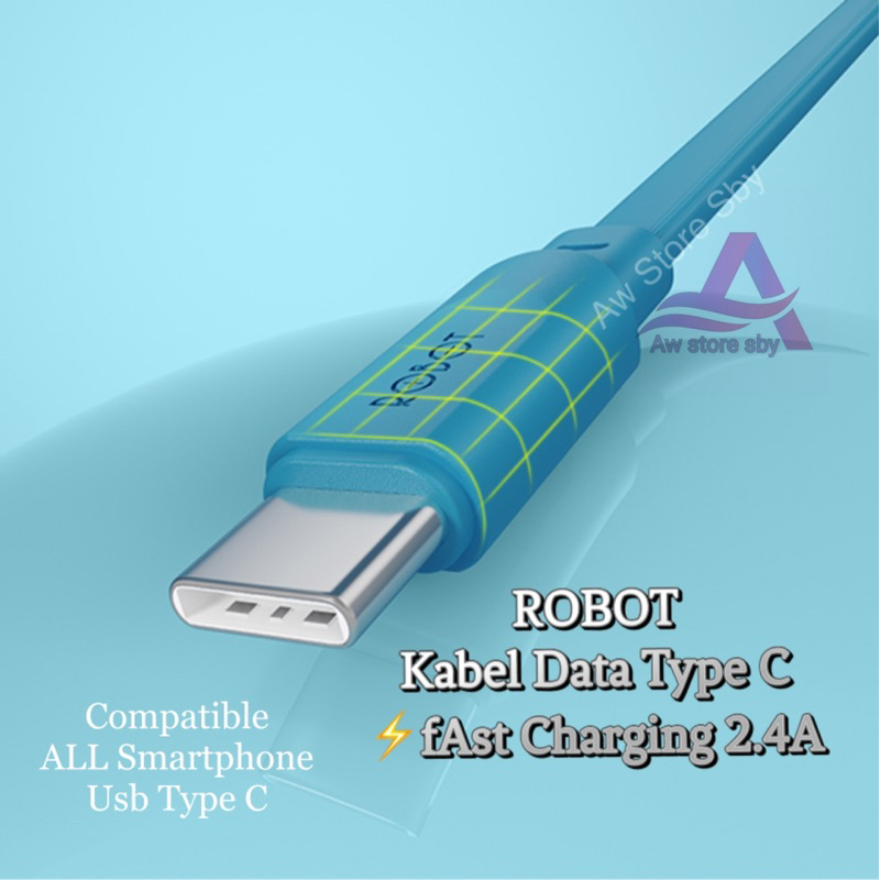 [ROBOT FLAT C] KABEL DATA TYPE C FAST CHARGING 2.4A ROBOT COLOURFULL CABLE CHARGER USB TYPE C 100CM