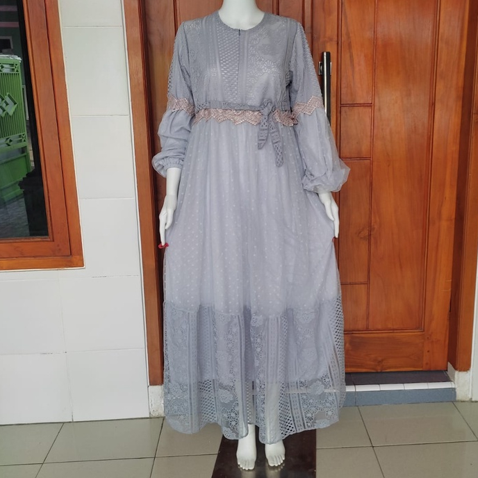 gamis brokat malika mix tile dot HQ trend terbaru