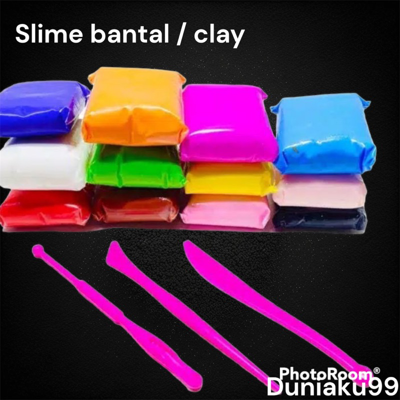 polymerClay isi 12 + pisau plastik mainan edukasi slime bantal  kerajinan clay slem bantal murah