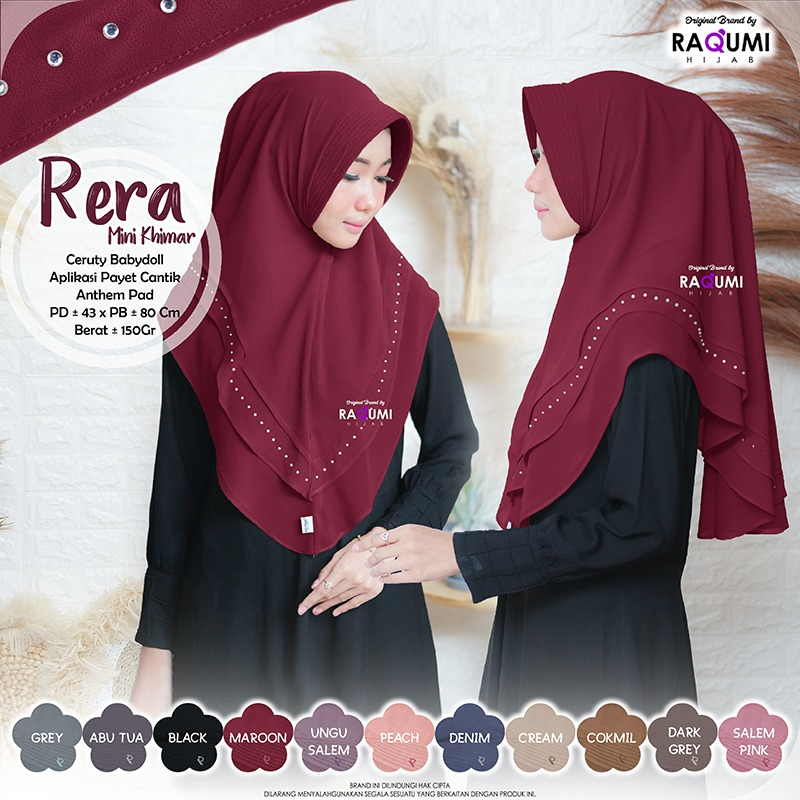 Rera Mini Khimar Original Raqumi Hijab Wanita Khimar Ceruty Babydoll Midi Khimar Ceruti Raqumi Rera 