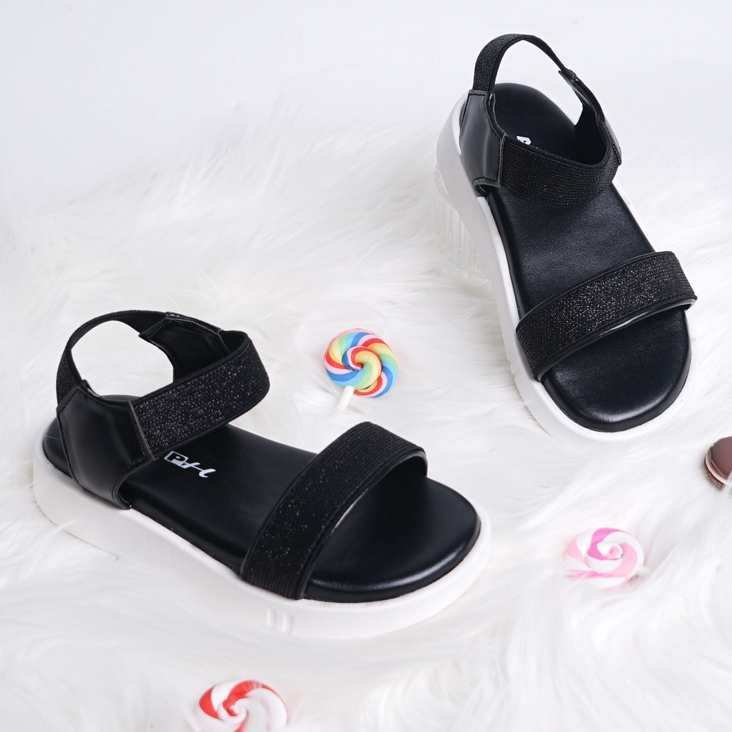 SARASARA YUK - KAREN ALIPH Sandal Tali Anak Perempuan Usia 2 sampai 10 Tahun Sendal Anak cewek Wedges Tali Cewek Empuk Warna Black Hitam Kuning Biru cewe Slop Usia Umur 3 4 5 6 7 8 9 thn Tahun Premium Ori Original Mall Official Store