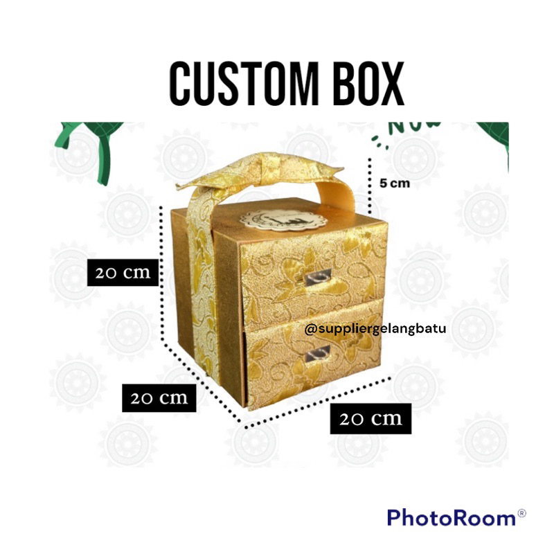 [CUSTOM BOX LEBARAN] Laci 2 songket emas ukuran 20x20x20 cm