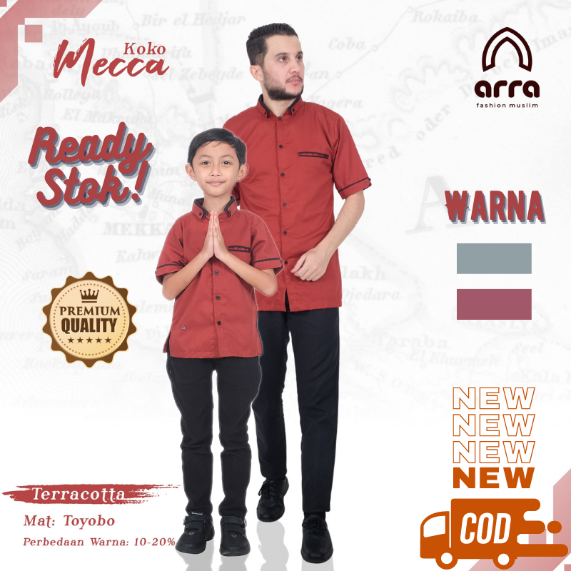 Baju Kemeja Koko Couple Ayah Dan Anak Lengan Pendek Arra Series Mecca TERRACOTTA MAUVE SAGE GREEN Ba