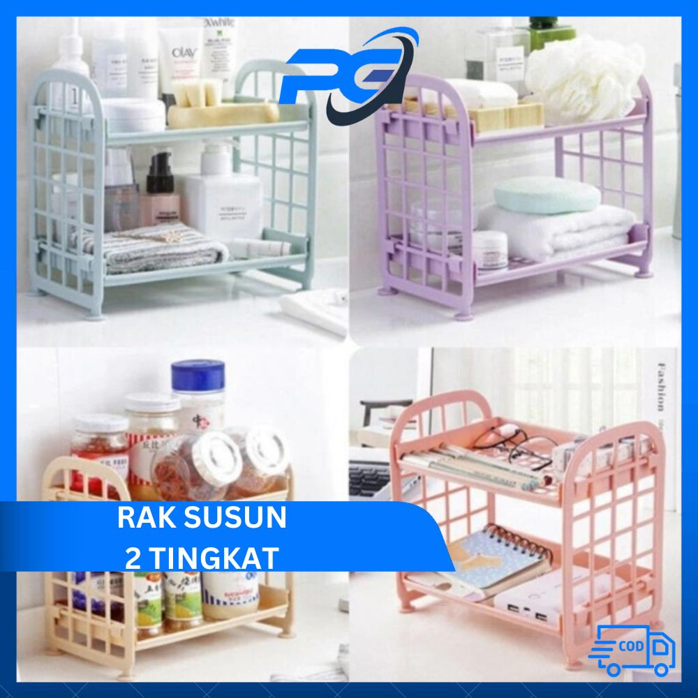 PUGA - Rak Susun Mini 2 Tingkat | Tempat Penyimpanan Kosmetik Bumbu Dapur Peralatan Kamar Mandi Mult