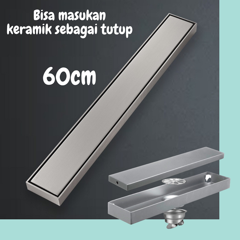 Floor Drain Tile insert Stainless Hitam 60cm floor drain anti bau / banjir dan serangga Stainless SUS 304