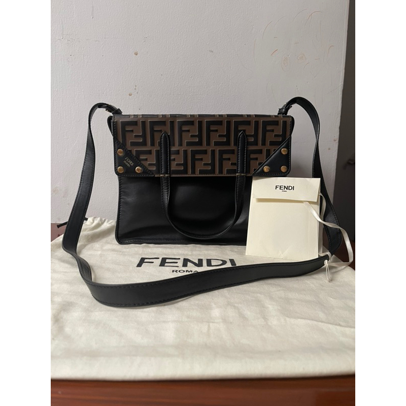 FENDI VITELLO GRACE FF EMBOSSED FLIP TOTE BAG AUTHENTIC ORIGINAL PRELOVED