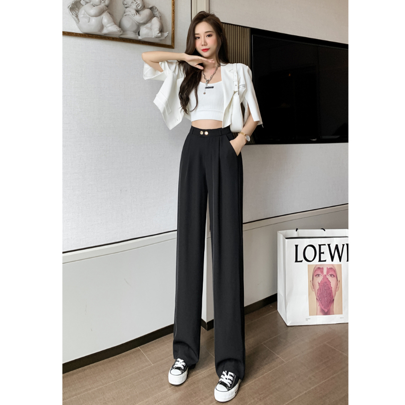 Celana Kasual  Pinggang Karet Hitam / Celana Kasual Wanita Highwaist Import