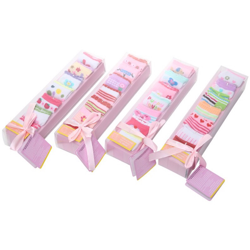 SET Kaoskaki Bayi usia 0-12 Bulan Bahan katun Free BOX isi 7 pasang Kaos Kaki Baby Premium Kaos kaki bayi Lucu Kaos kaki Bayi Murah