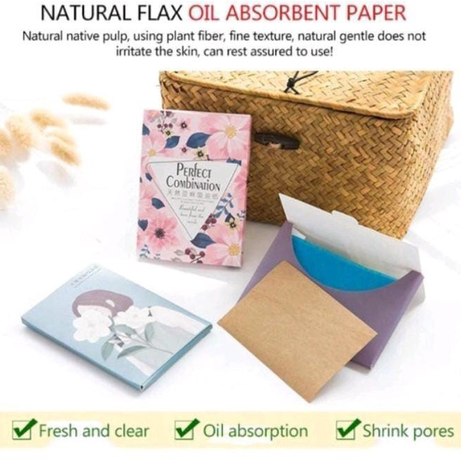 Kertas Linen Tissue Penyerap Minyak Wajah 50Pcs Oil Control Film Menyerap Minyak Muka Wajah Berlebihan Kertas Penyerap Minyak