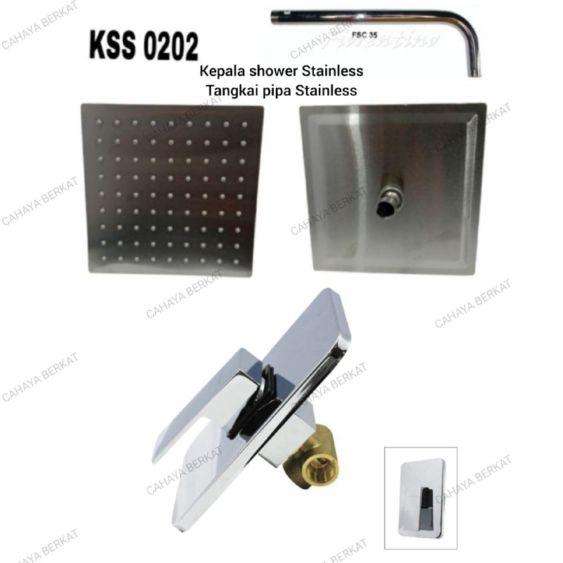 Paket Wall Shower Tanam Stainless + Stop Kran Tanam Panas Dingin PROMO
