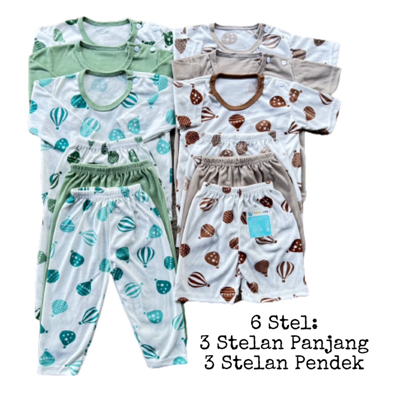 STELAN BAJU BAYI OBLONG PANJANG DAN PENDEK BALON SAGE MIX CREAM 6 STEL PROMO 8.8