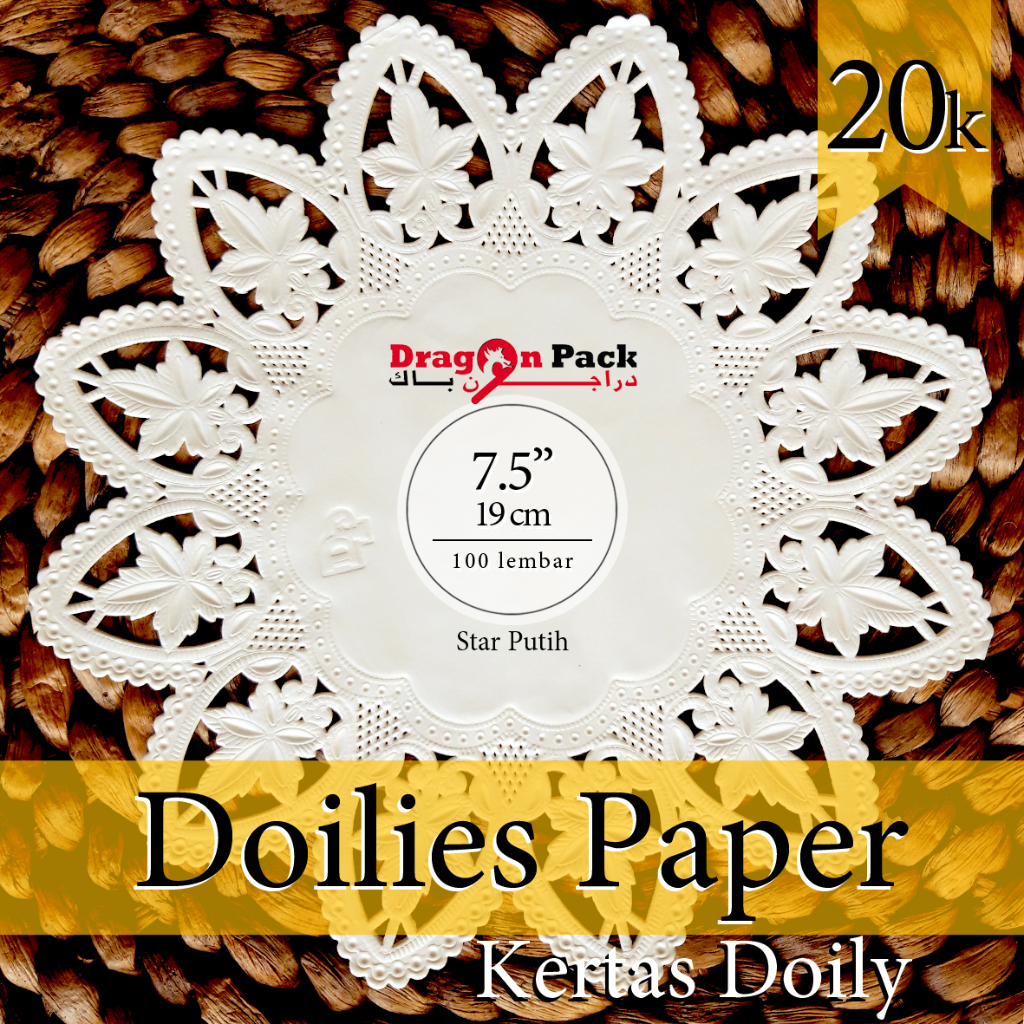 

Doily Paper Kertas Doilies 7.5" Star Putih ( 19cm ) isi 100 lembar Kertas Alas Renda / DragonPack