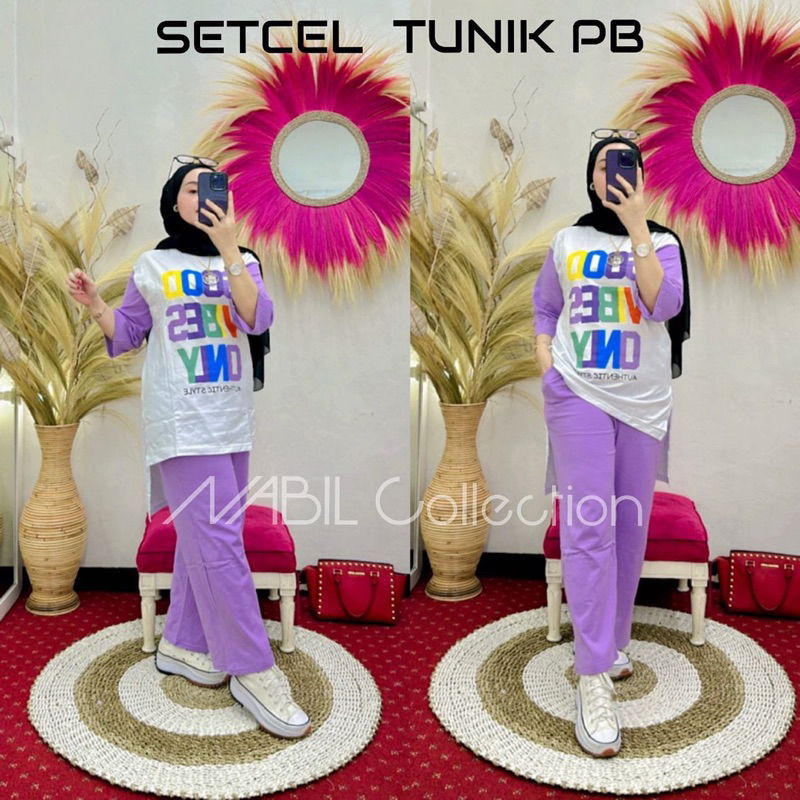 TERBARU SETELAN TUNIK GOOD VIBES BY NABIL//SETCEL WANITA KEKINIAN