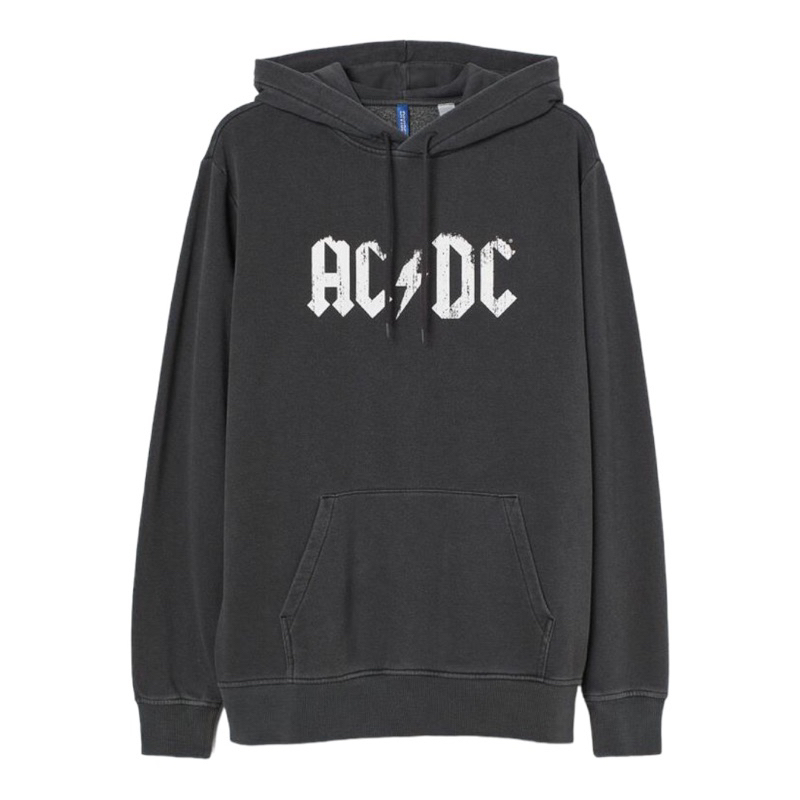 ( 8.8 ) Hoodie H&amp;M Unisex Sablon ACDC Dark Grey Abu Gelap, Flecee Katun Lembut Tebal, Free Papperbag