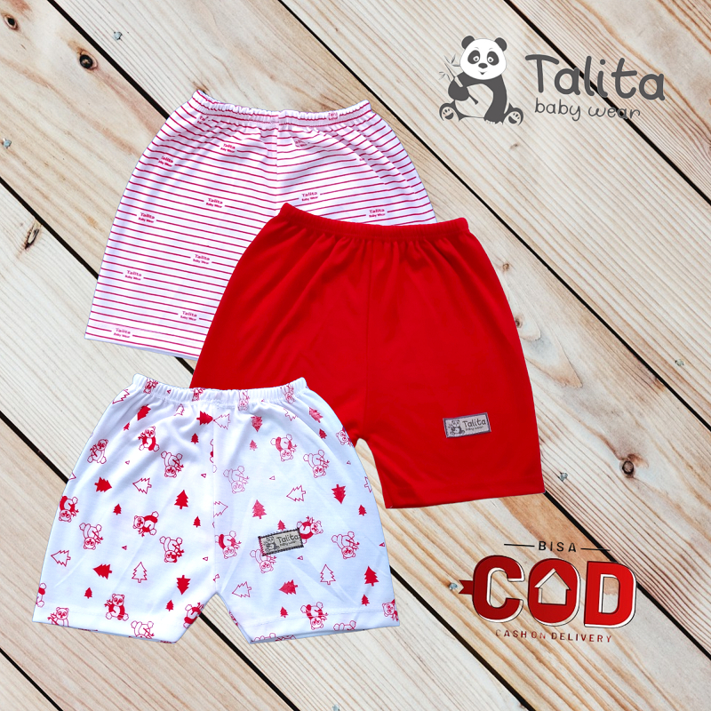 3 Pcs Celana Pendek Bayi Baru Lahir Newborn Seri Coklat/Abu/Biru/Merah