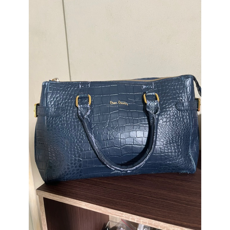 tas pierre cardin croco navy hand bag preloved second