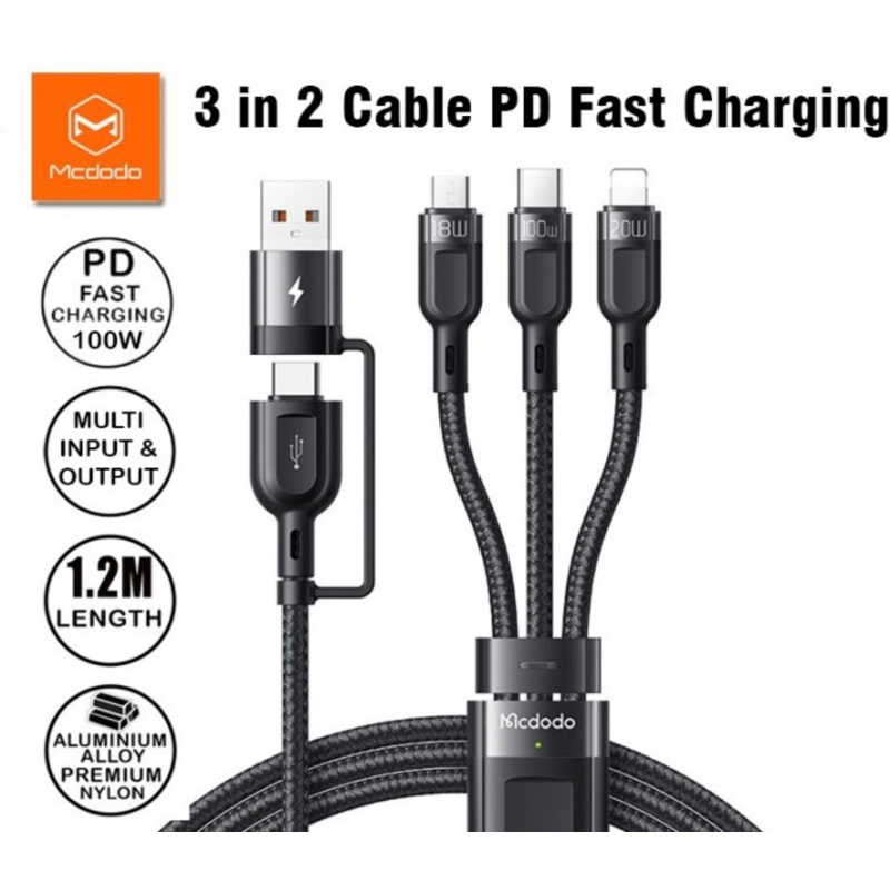 Mcdodo ca-8800 Kabel Data Pd Fast Charge 3 IN 1 Type C Micro USB Lightning iphone ipad 5A