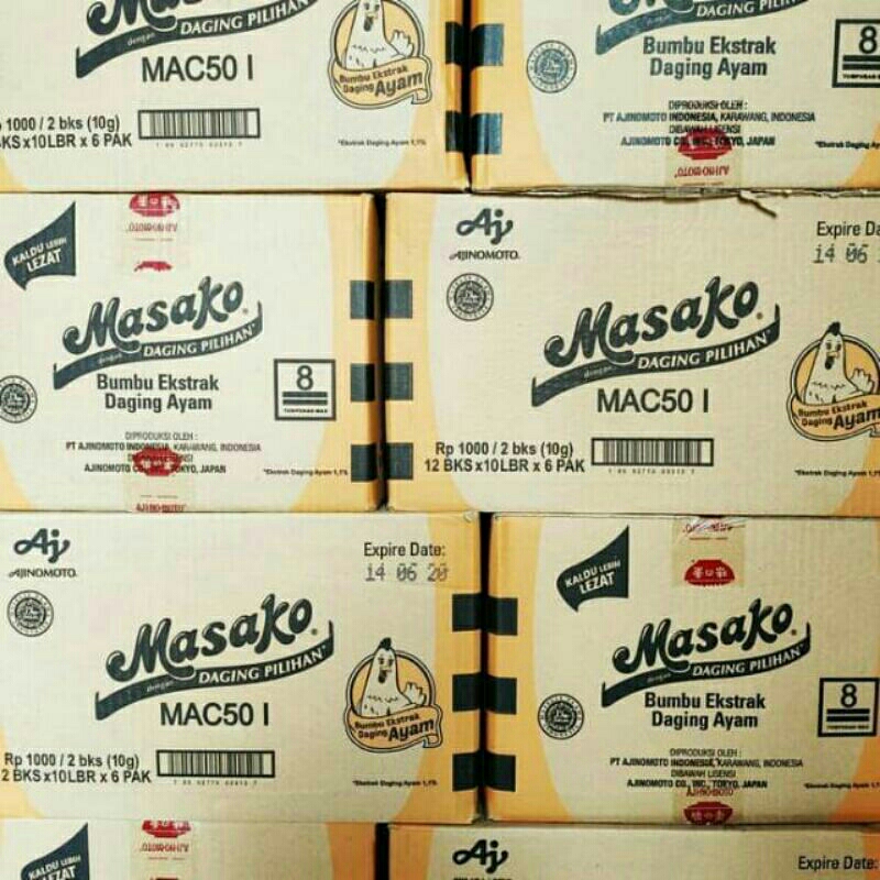 

Masako Ayam Dus / Masako Sapi dus / Masako Karton / Masako Dus / Karton ( 12 bks x 10 lbr x 6 pax )