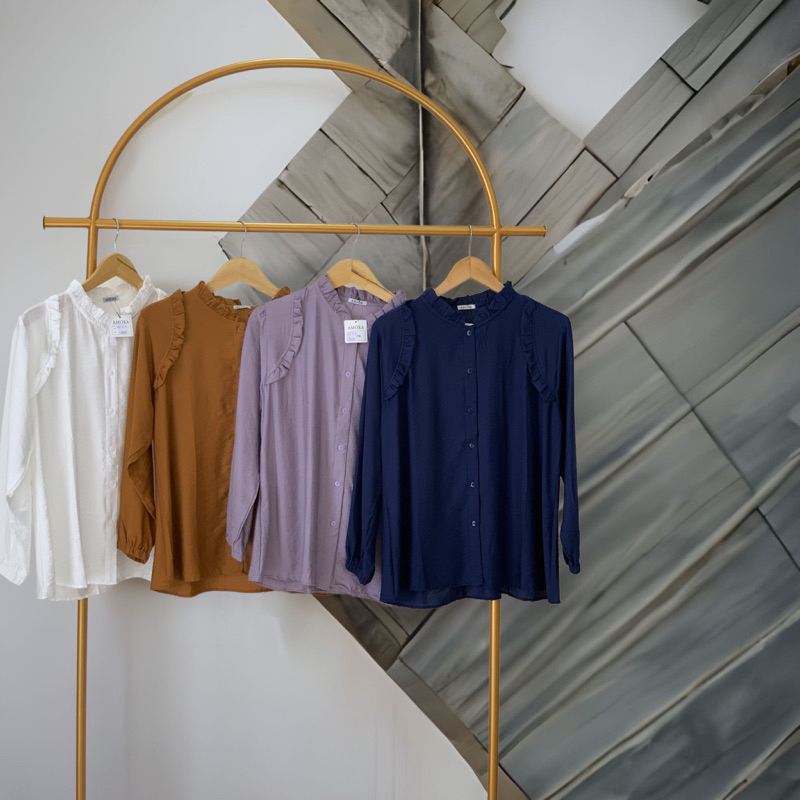 kemeja wanita rempel bahu/blouse wanita/kemeja kerja/kemeja kantor