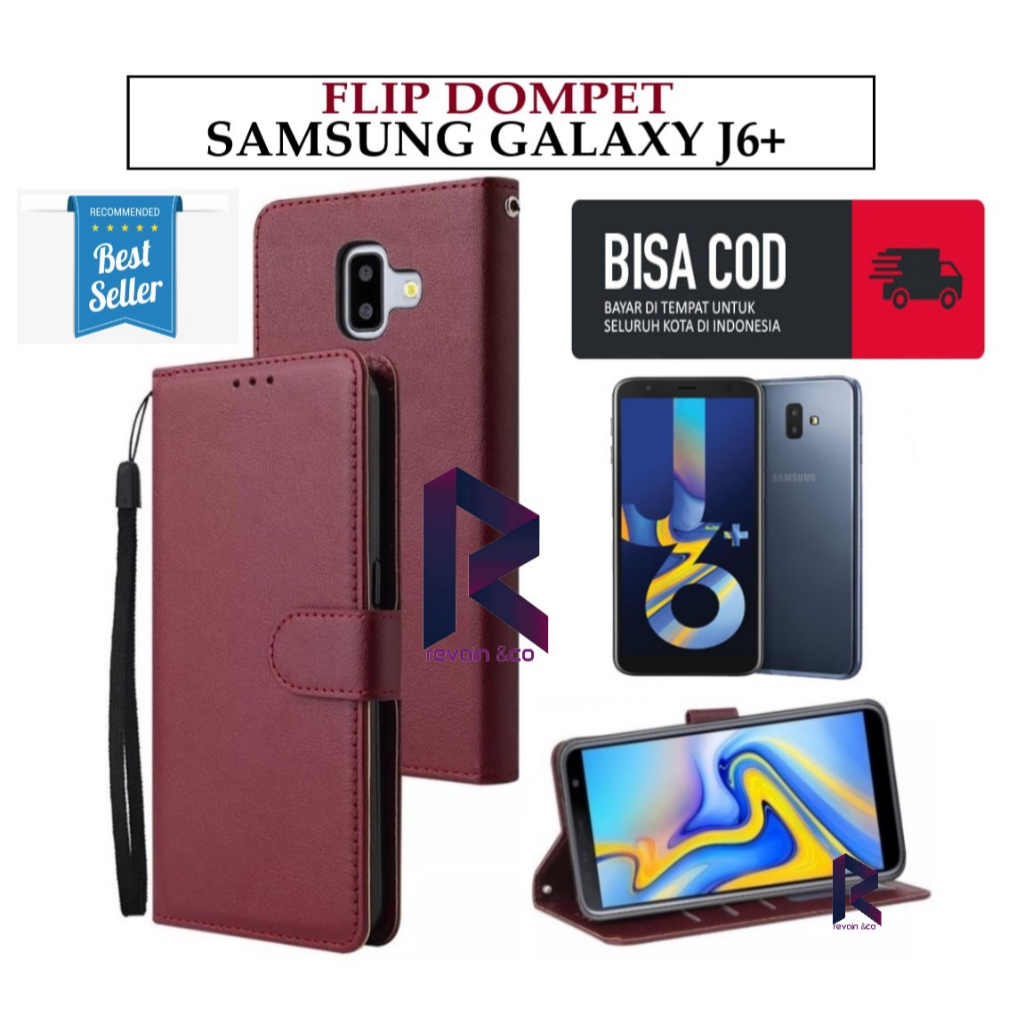 FLIP COVER SAMSUNG GALAXY J6 PLUS FLIP WALLET LEATHER KULIT PREMIUM SARUNG BUKA TUTUP KESING HP FLIP CASE SAMSUNG J6+