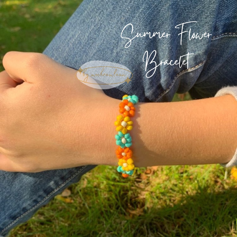 Summer Flower Bracelet Beaded Flower Bracelet Gelang Manik Daisy Handmade