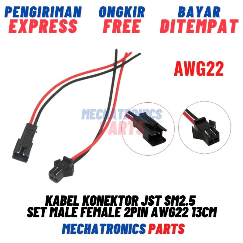 Kabel Konektor JST SM2.5 Set Male Female 2Pin AWG 13cm Soket Terminal SM 2.5 2 Pin 2P