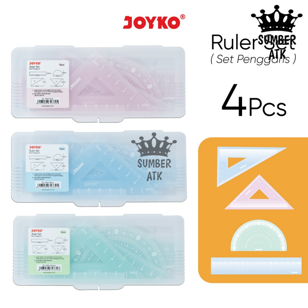 

Ruler Penggaris Joyko RL-PS3 1 Set 4 Pcs Pastel Color