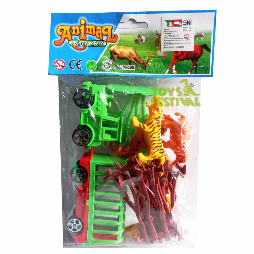 Mainan Figure Isi 6 Pcs Animal New Set Mobil dan Pagar Multiwarna