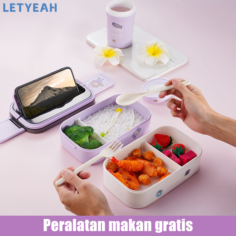 letyeah Kotak makan set DIY sticker lunch box set tas 1600ml tempat bekal makan anti tumpah dan cangkir sup /BPA Free