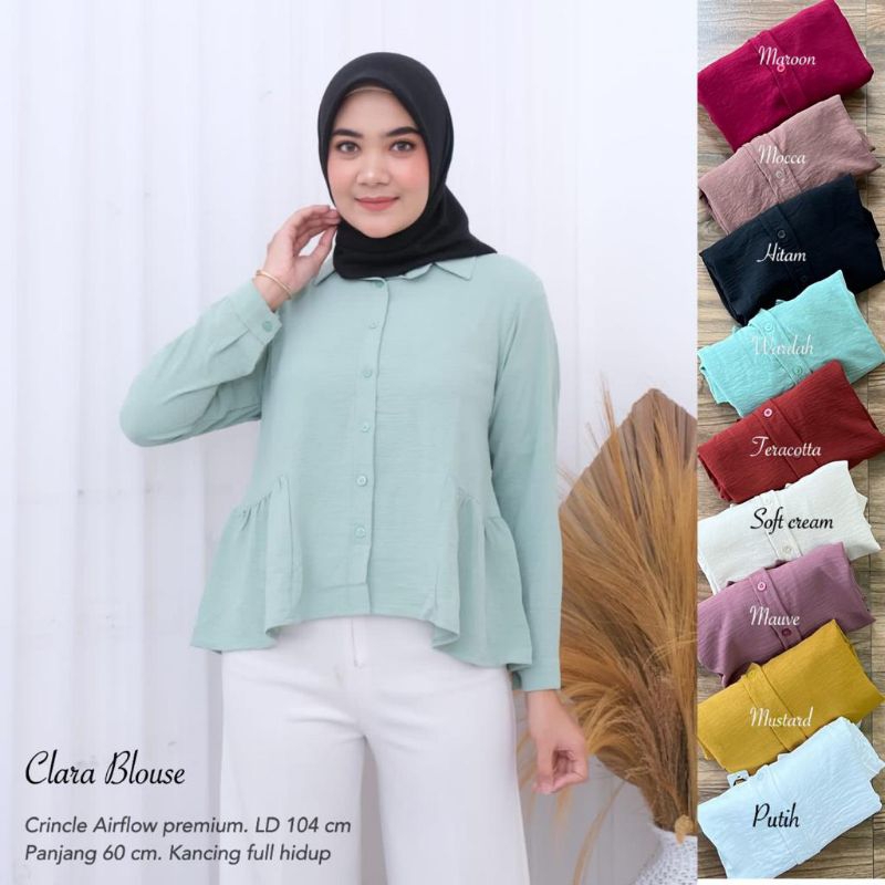 CLARA BLOUSE WANITA CRINKLE AIRFLOW / Blouse Terbaru / Blouse Polos / Blouse Lebaran