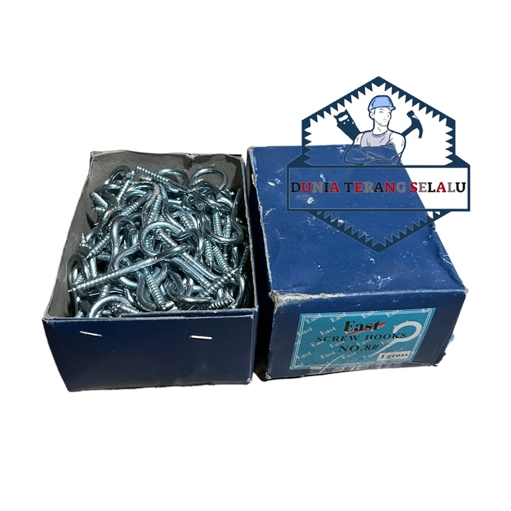 Skrup Hak Buka EAST No 8 - Screw Hooks WL #8 - Cantolan Baju No8 Gantungan Baju Skrup Mata Buka