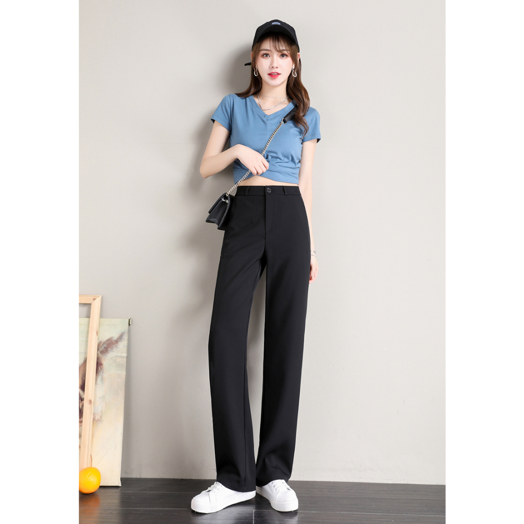 Highwaist Celana Setelan Wanita Loose / Hitam Premium celana Kasual Wanita