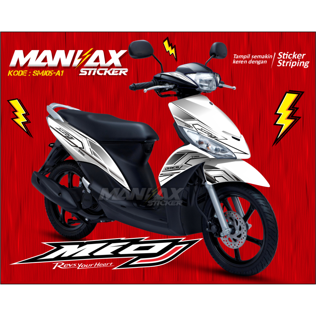 STIKER MIO J SEMIFULL - STRIPING MIO J LIS BODY - AKSESORIS STIKER MIO J TAHUN 2012 PUTIH VARIASI