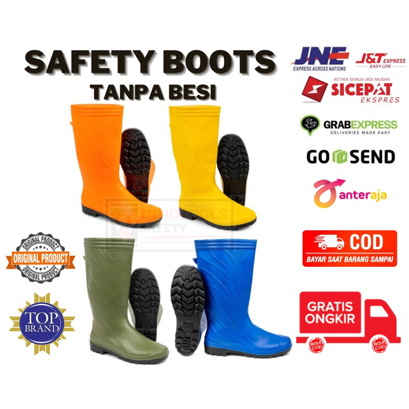 SEPATU BOOTS KARET TANPA BESI ORANGE HIJAU BIRU KUNING TERMURAH TAHAN AIR ANTI SLIP