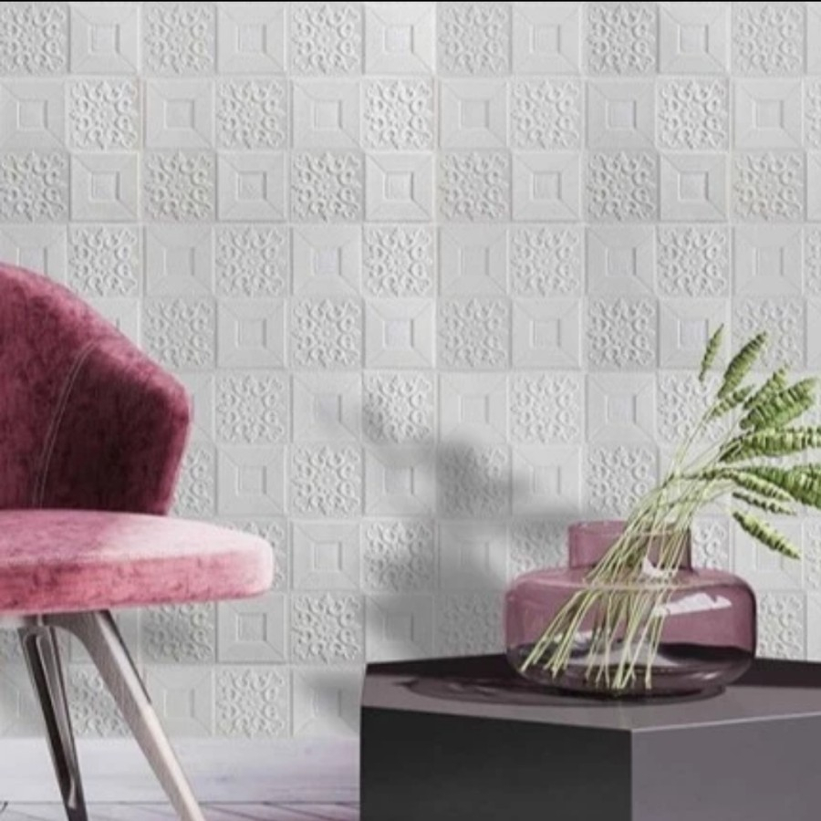 WALLPAPER DINDING 3D FOAM 70x35 cm / WALLFOAM MOTIF BATIK KOTAK 3MM
