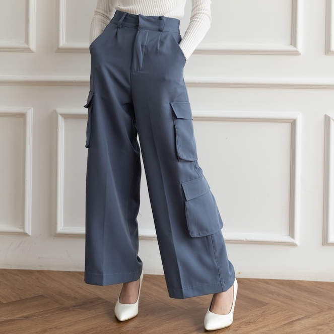 Moro Cargo Wide Pants - Celana Panjang Korean Wanita - Cargo Pants - High Waist &amp; Casual