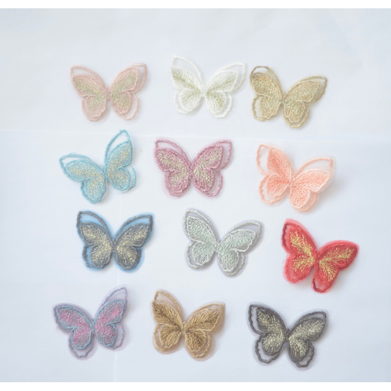 B Patch Organza Bordir Bunga Aplikasi Butterfly Kupu 2 layer 3D  , Renda Bordir Kupu 3D