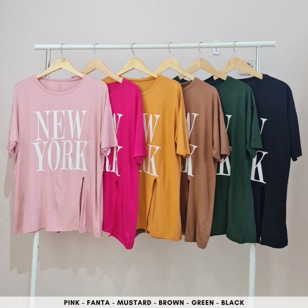 4735 kaos newyorke slit oversize t-shirt kaos spandex