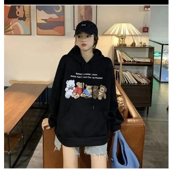 FAMILY BEAR HOODIE SWEATER WANITA ALLSIZE FIT TO L- ATASAN TEBAL PREMIUM