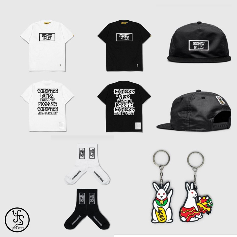 [ORIGINAL 100%] COMPASS X FXXKING RABITS APPAREL / AKSESORIS / T-SHIRT / SOCKS / HAT / KEYCHAIN MONE