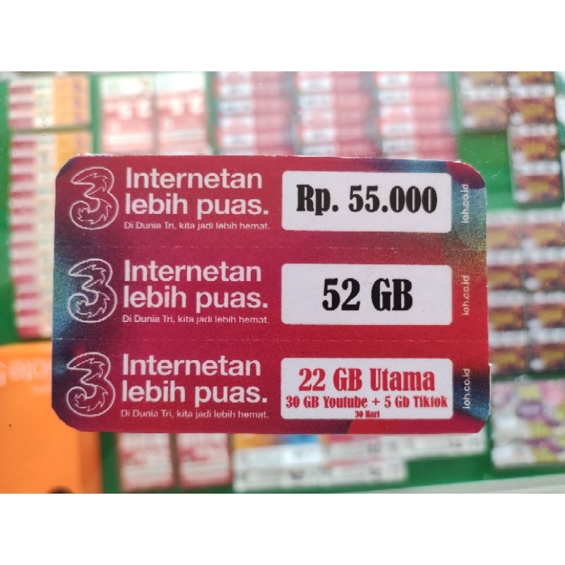 Voucher Data Tri 52 gb + tiktok