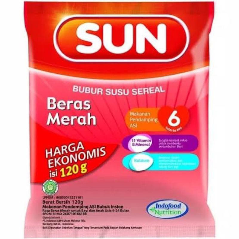 SUN EKONOMIS SACHET 120 GR / MPASI 6 BULAN / SUN EKONOMIS / BUBUR BAYI BERAS MERAH PISANG / SUN BERAS MERAH /  BUBUR BAYI 6 BULAN