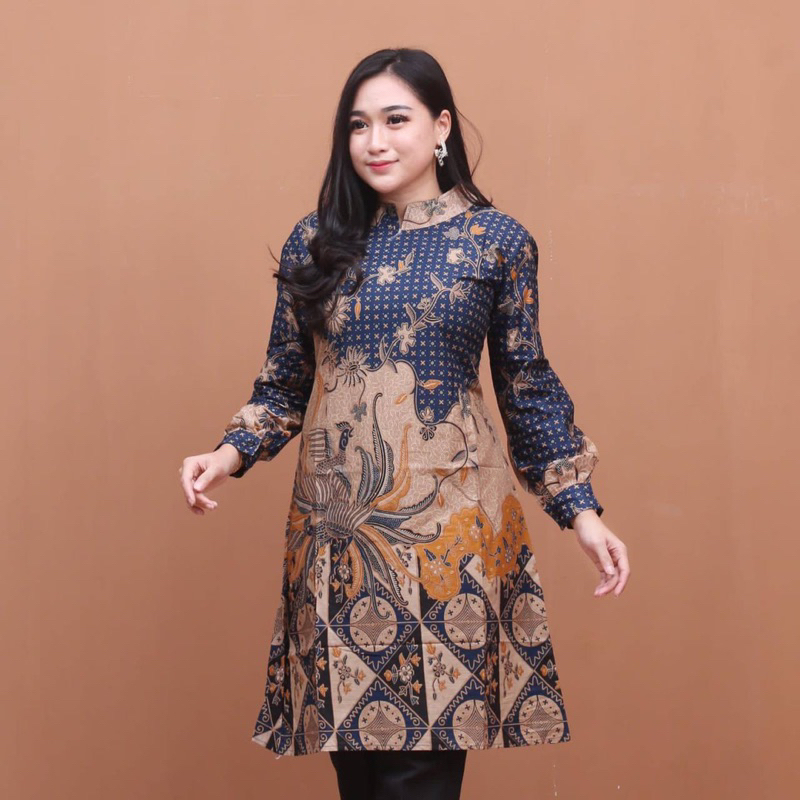 Atasan Tunik Batik Couple Kemeja Batik Pria Lengan Panjang BEST QUALITY - Motif Ayam Krem
