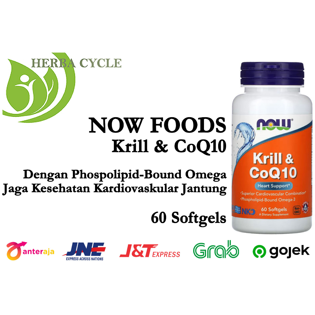 Now Food Krill and CoQ10 60 Softgels Dukung Kesehatan Jantung ORI USA